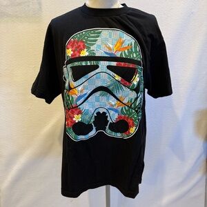 Black Graphic T-Shirt with Floral Stormtrooper Design